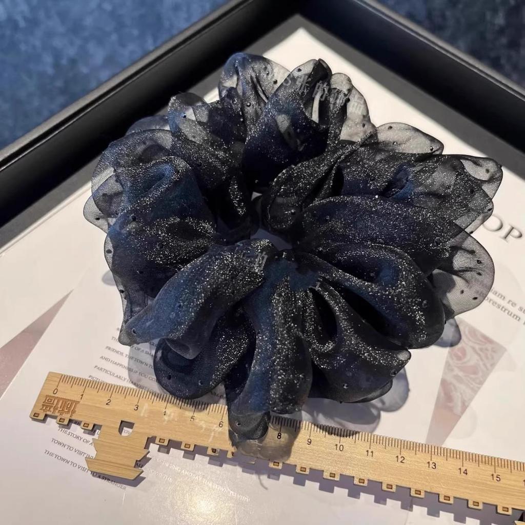 Korean Rhinestone Mesh Scrunchie: Elegant Retro Black Hair Tie