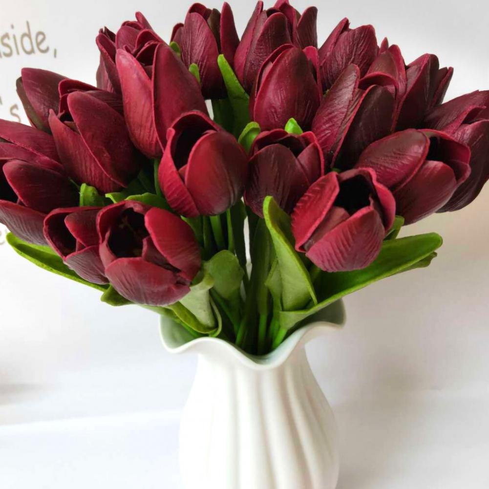 10Pcs/Set New Silicone Tulip Artificial Flower Real Touch Fake Flower Bouquet For Wedding Decoration Flowers Home Garen Decor