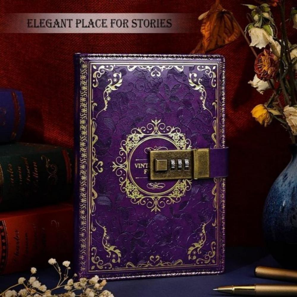 Retro Style PU Leather Notebook With Lock A5 Retro Password Book  Student