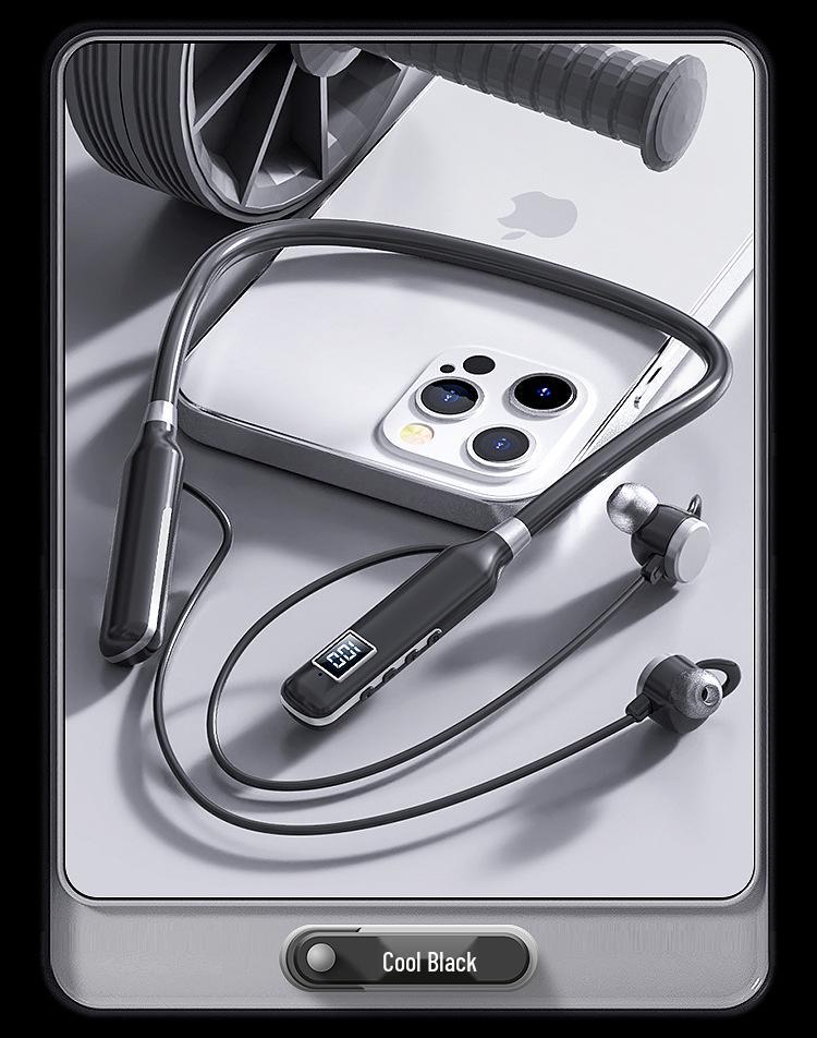 BT-7 Wireless Bluetooth Sports Neckband Earphones with Card Slot, Digital Display & Noise Cancelling - Black