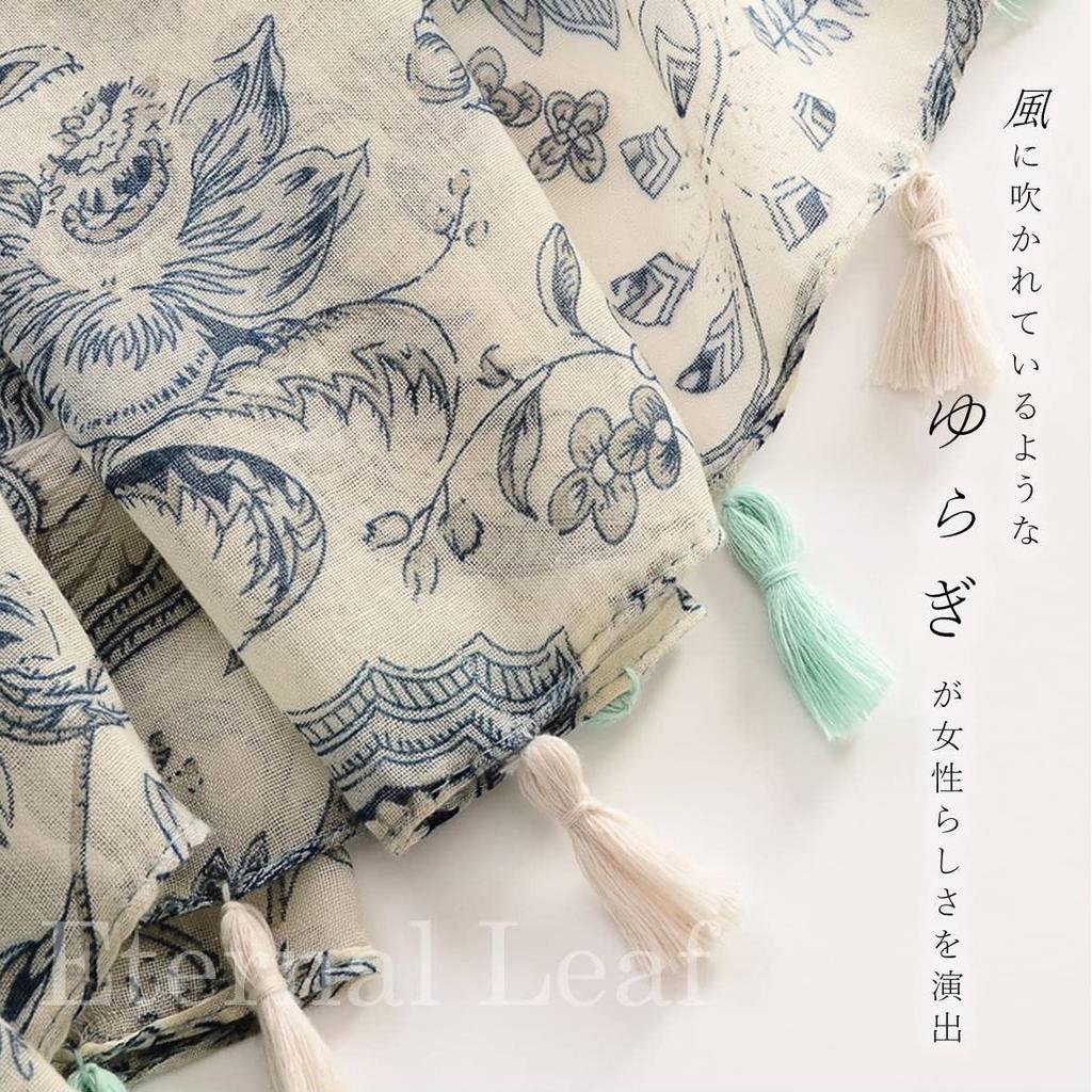 Large Scarf with Tassels for Sun UV UV Protection FT34509 Leaf [Eternal Leaf] Women, Gauze-like Shawl, Protection, Protection, (03. Green)