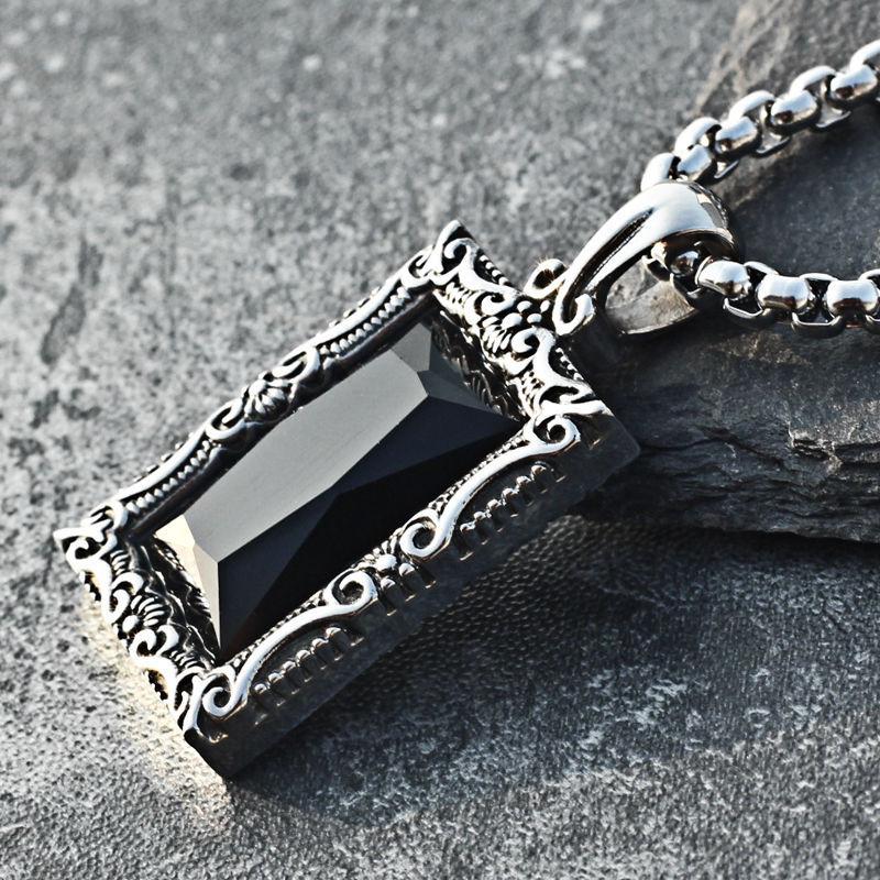 2026 Jewelry, Fashion Personality Retro Engraved Black Gemstone  Trendy Man Necklace