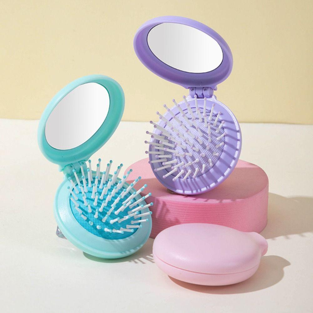 4Pcs Round Folding Air Bag Comb Dual Use Pocket Hair Brush Portable Makeup Mirror with Comb  Travel