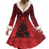 Women's Casual V-neck Christmas Print Plush Long-Sleeve Casual Dress