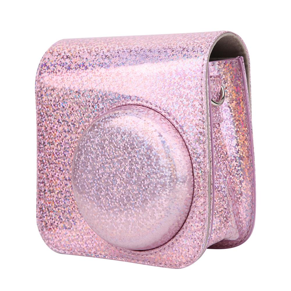 Sparkling Color Vintage PU Lther Camera Portable Bag Case  ive Pouch Cover with Shoulder Strap For     8/ 8+/ 9(Sparkling Pink )