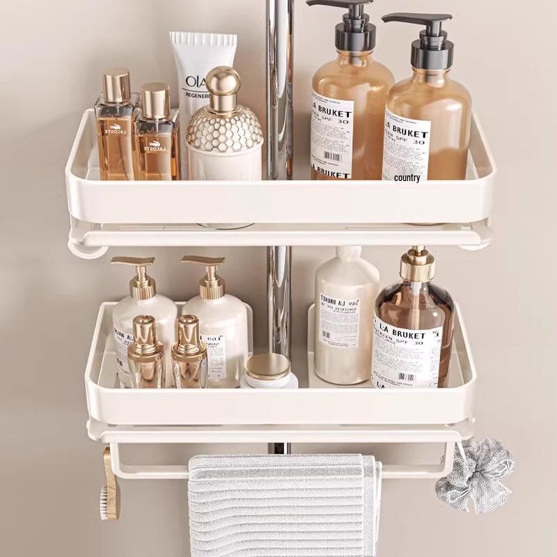 Universal No-Drill Shower Head Holder & Shelf for Bathroom Rods