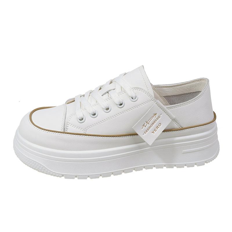 

Бисквитный торт Толстая подошва Двойная одежда Маленькие белые туфли Женские весенние новые стильные студенческие универсальные повседневные кроссовки 35