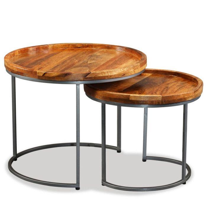 VidaXL Ensemble de tables d'appoint 2 pcs Bois de manguier massif