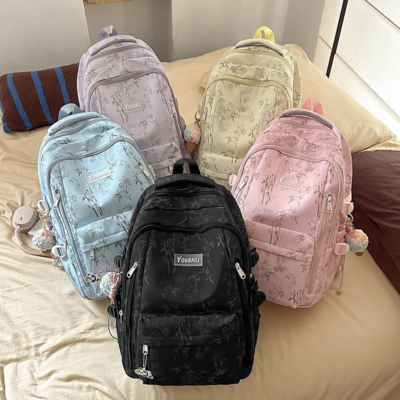Bamboo Printed Backpack Junior High School Student Schoolbag Lightweight Large Capacity Backpack