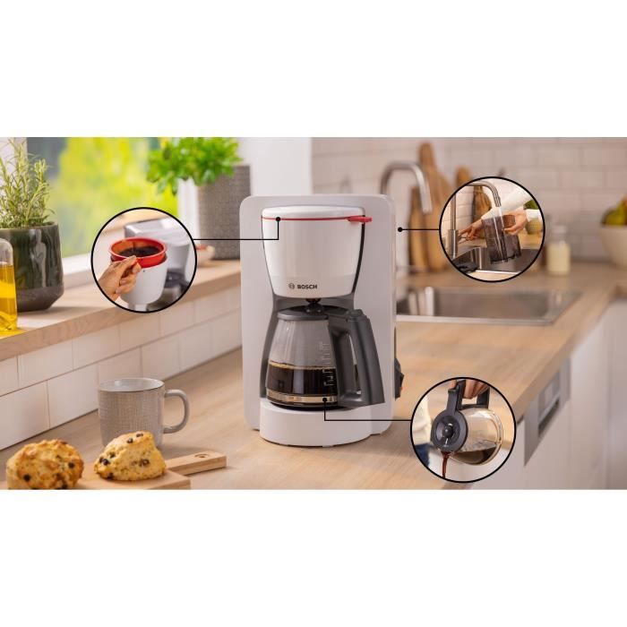 Kávovar s filtrem - BOSCH - TKA2M111 MyMoment - Bílý - Kapacita 1,25 l - Skleněná konvice - Systém proti odkapávání