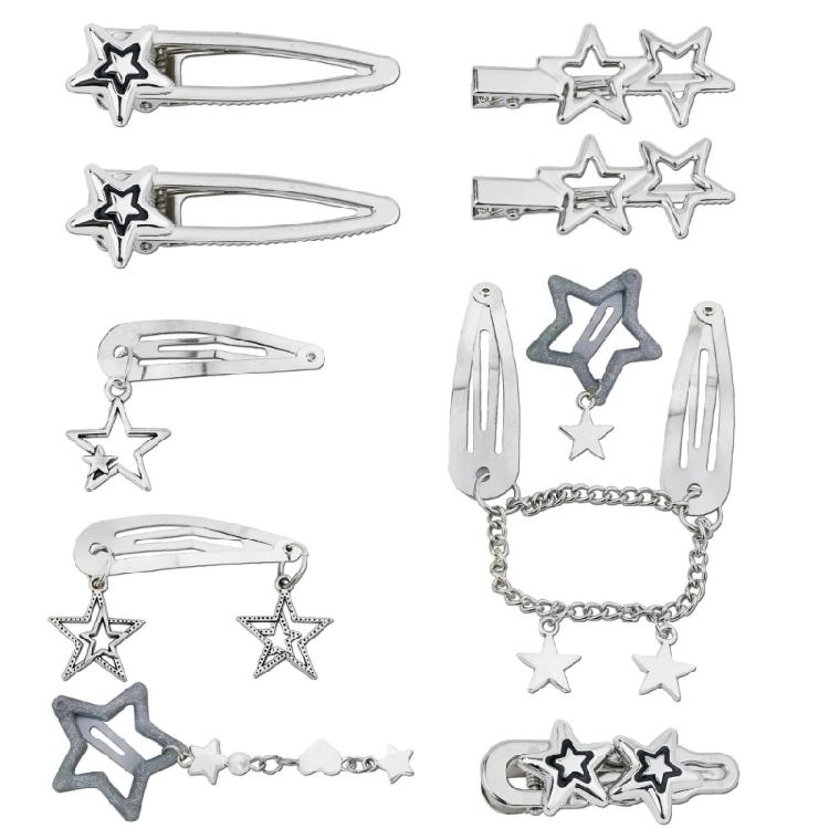 10Pcs/5Pcs Metal Star Barrettes Hair Clips Punk Pentagrams Charm Hairpin Hair Accessories for Women Fashionable Jewelry