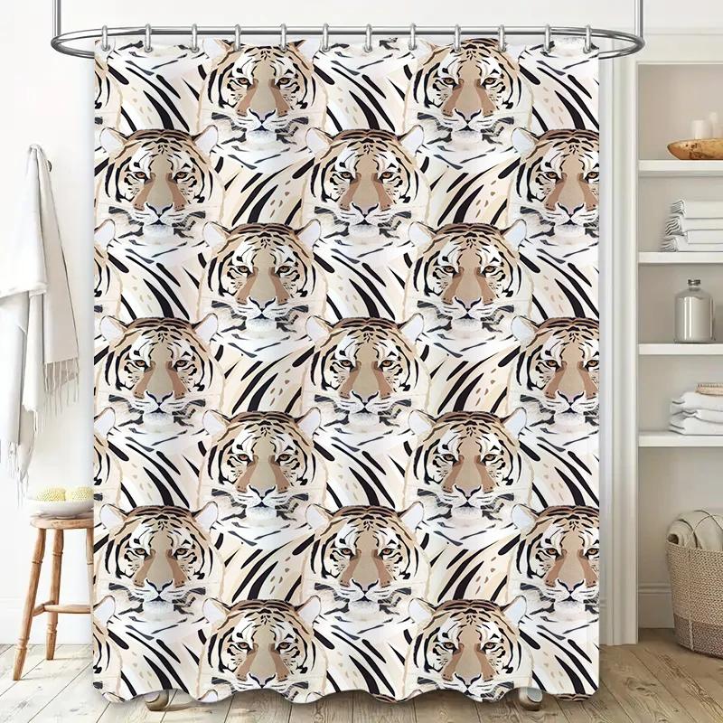 Modern Black White Tiger Print Shower Curtain Waterproof Bathroom Decor for Kids Room Home Decoration