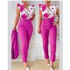 Elegant Women Two Piece Set Suits Fashion Printed Ruffle Sleeve Top Solid Color Pants Set with Belt Blouses Female Clothing