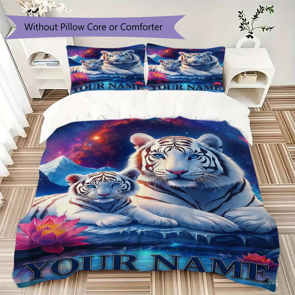 Custom Name Tiger Fantasy Universe Bedding,Quilt Set Quilt Cover Pillowcase Home Birthday Gift(1 * Duvet Cover + 2 * Pillowcase, Without Core)_lx