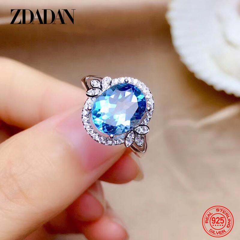 

925 Silver Blue Oval Zircon Ring for Women Girls Fashion Jewelry 6