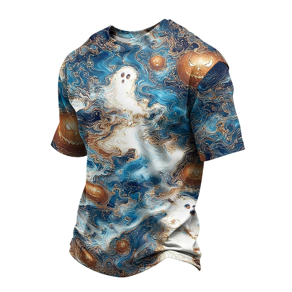 Men Casual Crew Neck Lightweight Breathable Short Sleeve T Shirt with Halloween Web Print for Daily Wear