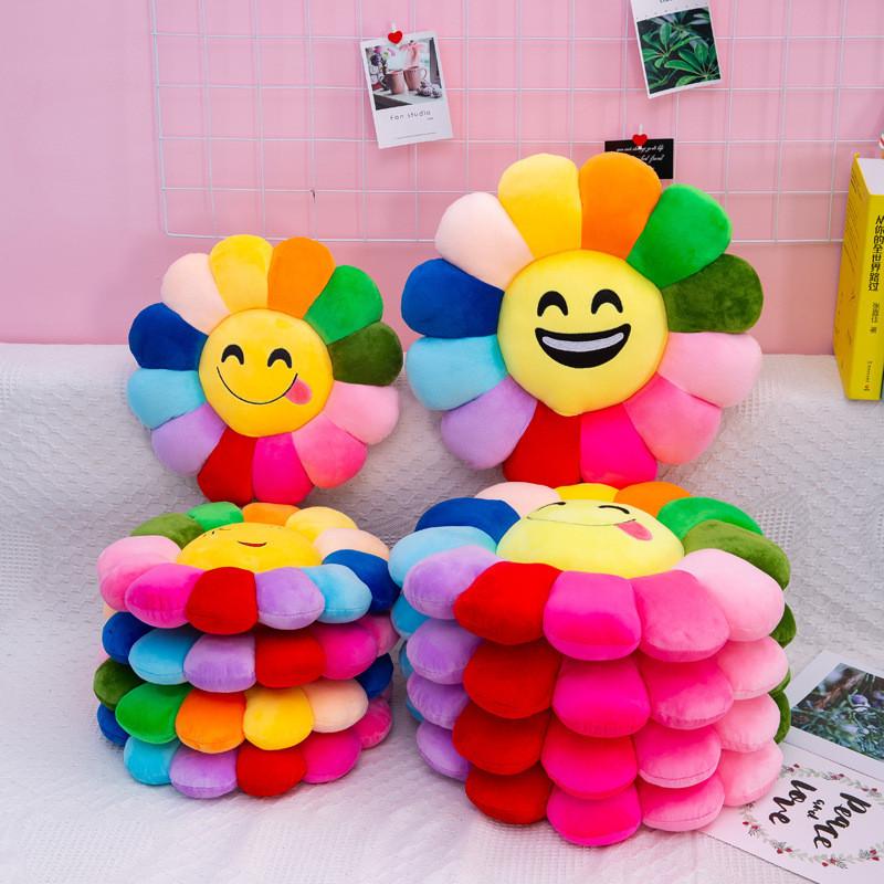 Colorful Sunflower Plush Cushion Smiley Face Pillow Ultra-soft Short Plush Pp Cotton