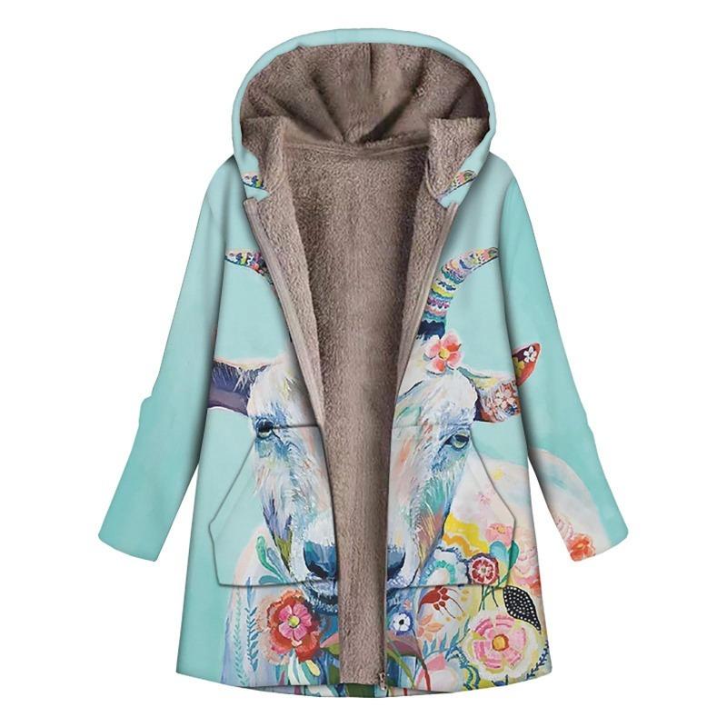 

Весеннее толстое пальто с капюшоном на молнии с длинными рукавами, большая верхняя одежда с модным принтом и карманами, зимняя одежда 7XL небесно-голубой