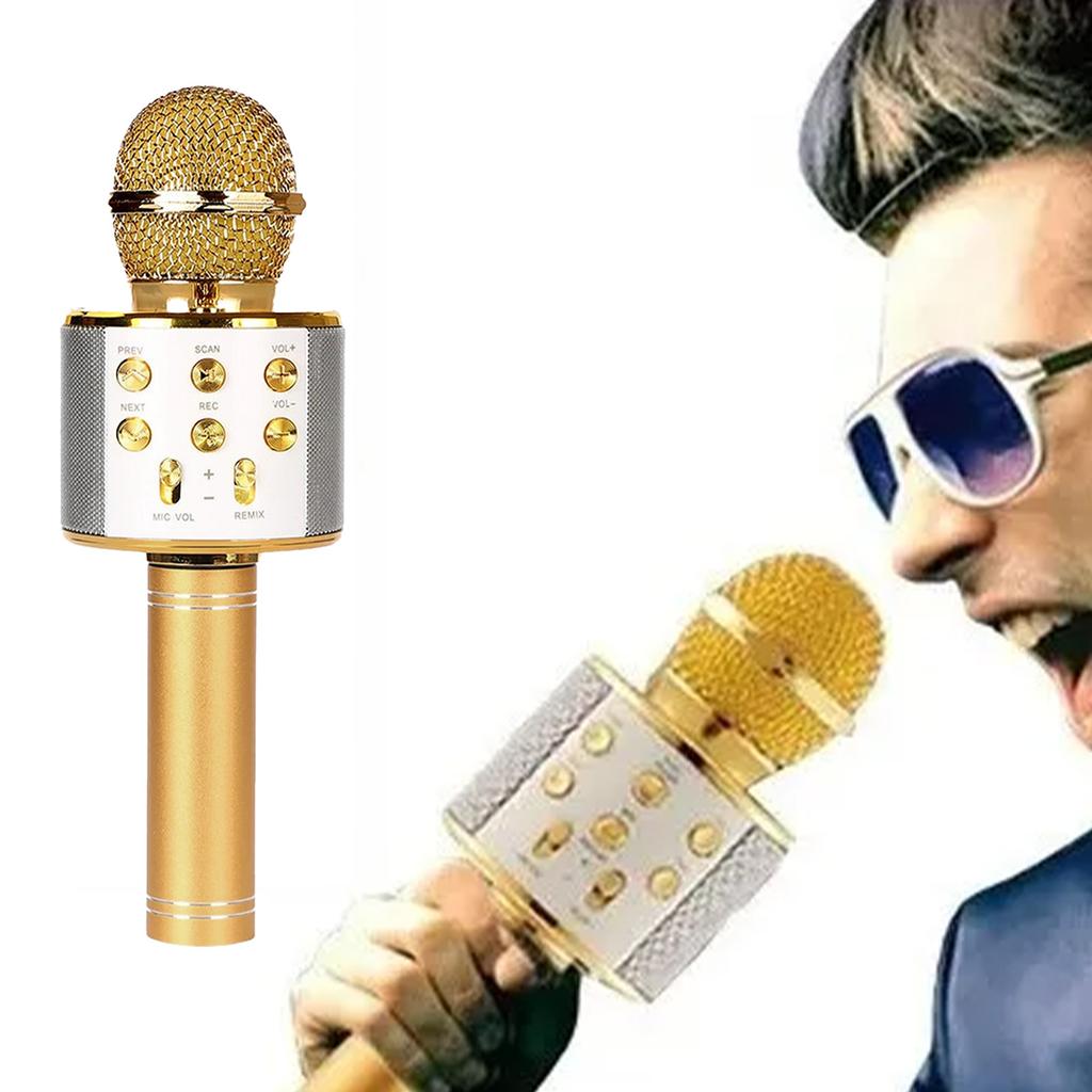 WS858 Bluetooth Compatible Wireless Handheld Microphone Portable Bluetooth Microphone English Gold