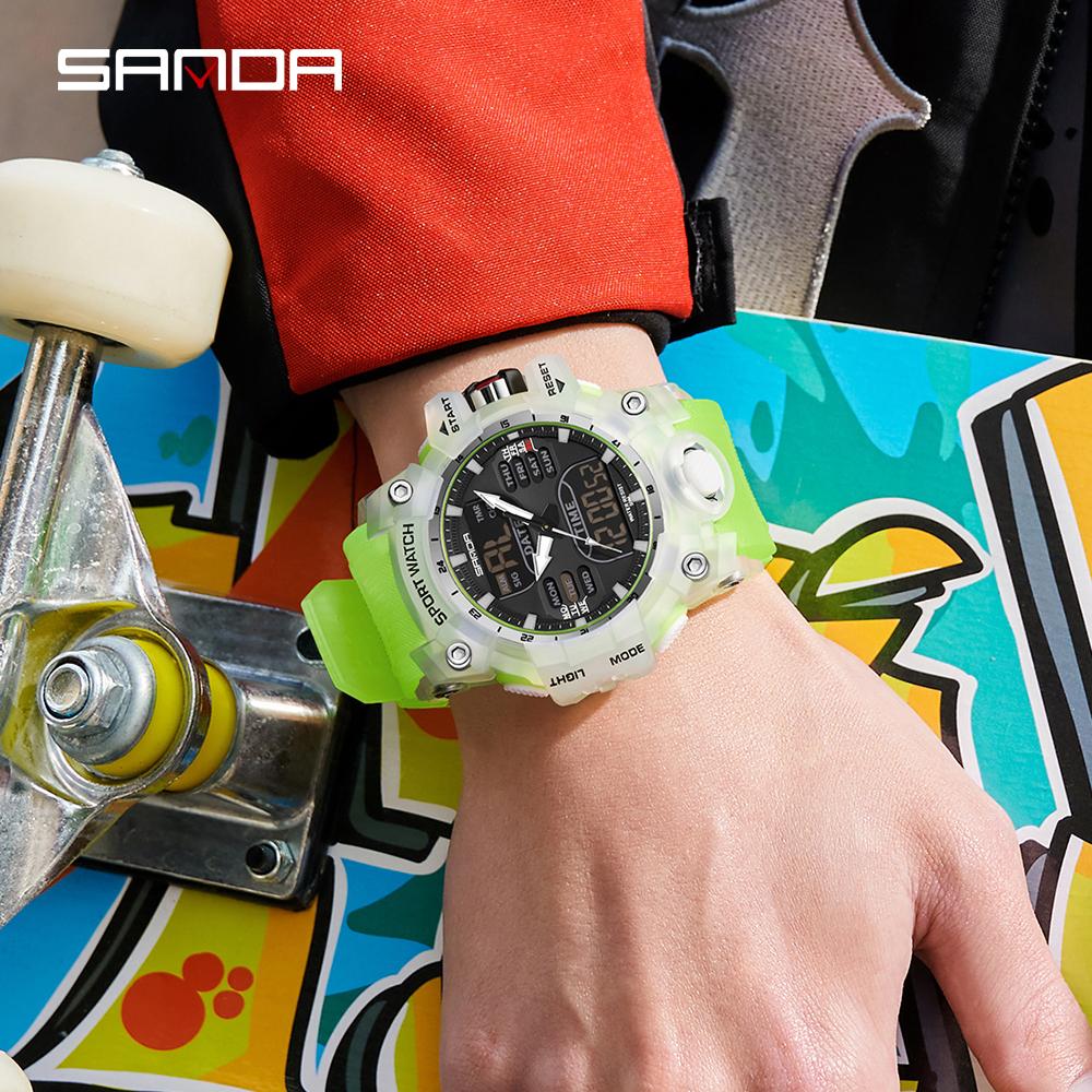SANDA Sports Military Men's Watches Luxury Dual Display Watch 50M Waterproof Quartz Wristwatch for Male