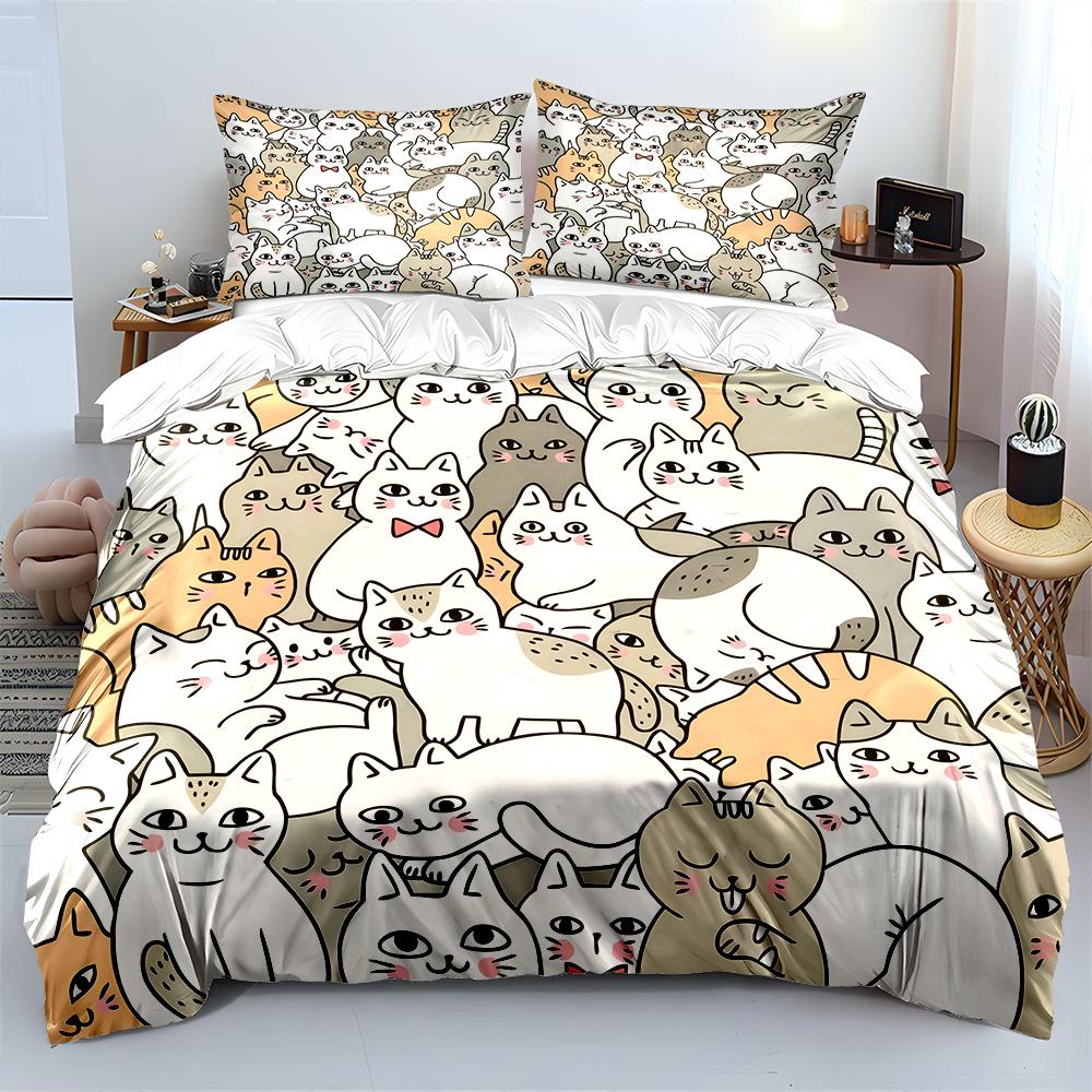 Multiple Size Cartoon Cats Cluster Bedding Set For Kids Luxury Gift 3Pcs Digital Print Comforter Set Soft Comfortable Breathable