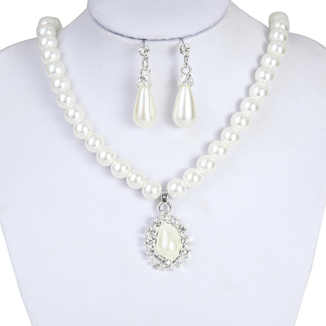 

Кулон в форме капли воды, ожерелье из бисера, серьги, свадебный комплект украшений белый