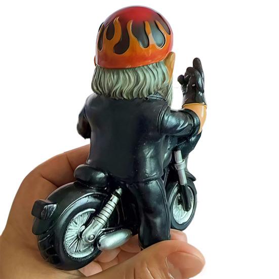 Motorcycle Dwarf Statue Resin Motorcycle Riding Gnome Decoration Indoor Outdoor Gnome Figurine for Yard Garden Room Tabletop Shelf
