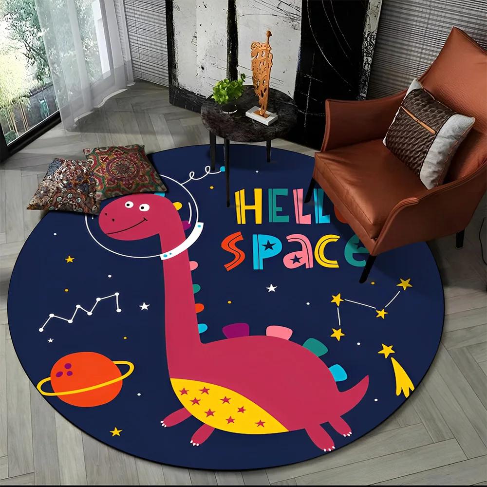 Cartoon Dinosaur Space Cute Dino Children Area Rug,Round Carpet for Living Room Bedroom Sofa Decoration,Kids Non-slip Floor Mat