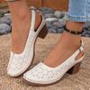 Fashion 2025 Summer New Women High Heels Sandals Baotou Comfortable Shoes Large Size Roman Style Round Toe PU Leather Slip-On Sandals