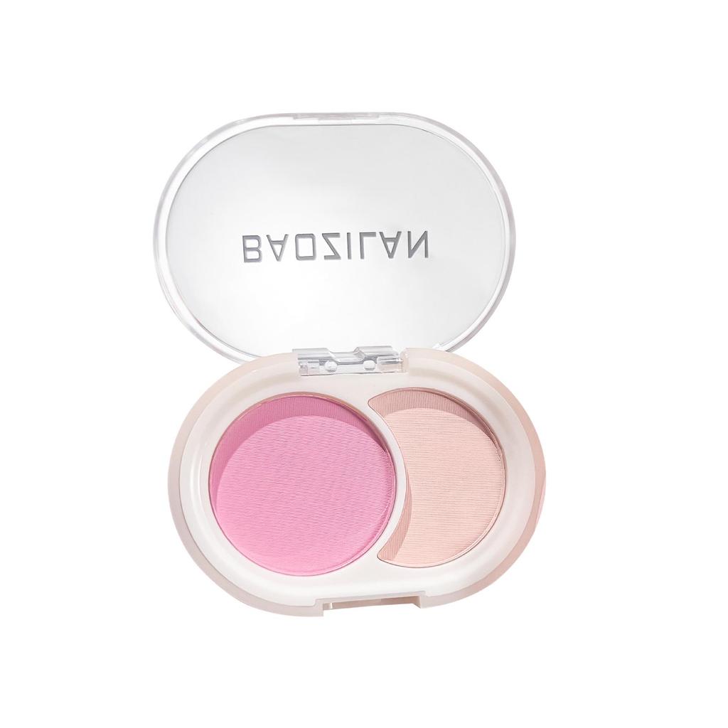 Baozhilan Matte Two-Color Blush & Contour Palette - Natural Finish, Non-Caking, Light Whitening Effect.