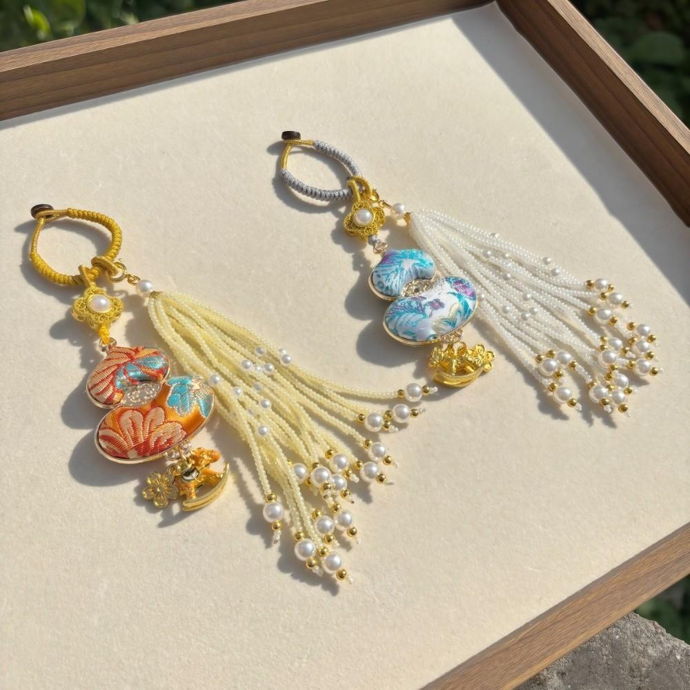 Luxury Brocade Gourd Pendant Horse Embroidered Cat Key Ring  Cheongsam Accessories