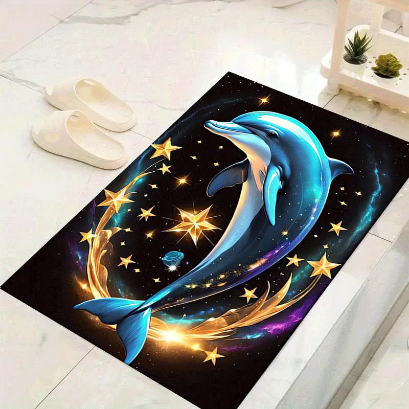 1pc Cute Dolphin Print, Design Indoor Area Rug - Soft, Anti-Slip, and Durable Gaming Room Decor for Bedroom