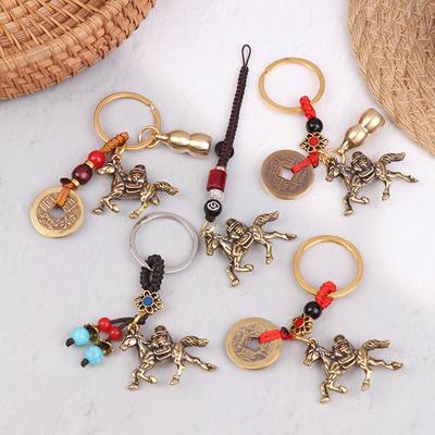 Brass Horse Coin Pendant Keychain Chinese Feng Shui Amulet Car Keys Accessories Lucky Attraction Wudi Coin Hanging Ornaments