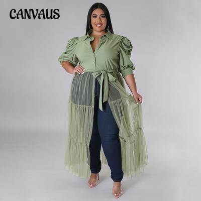 Autumn Women's Net Blouse Top Strappy See-through Sexy Mesh Plus Size Dress
