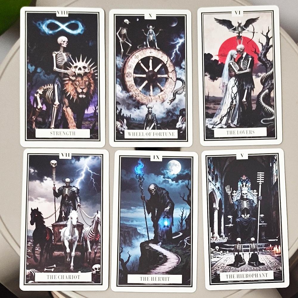 Skeleton Tarot Deck 10.3*6cm - 78 Pcs Gothic Skeleton Art Tarot Cards for Divination, Dark Fantasy Skull & Bone Theme