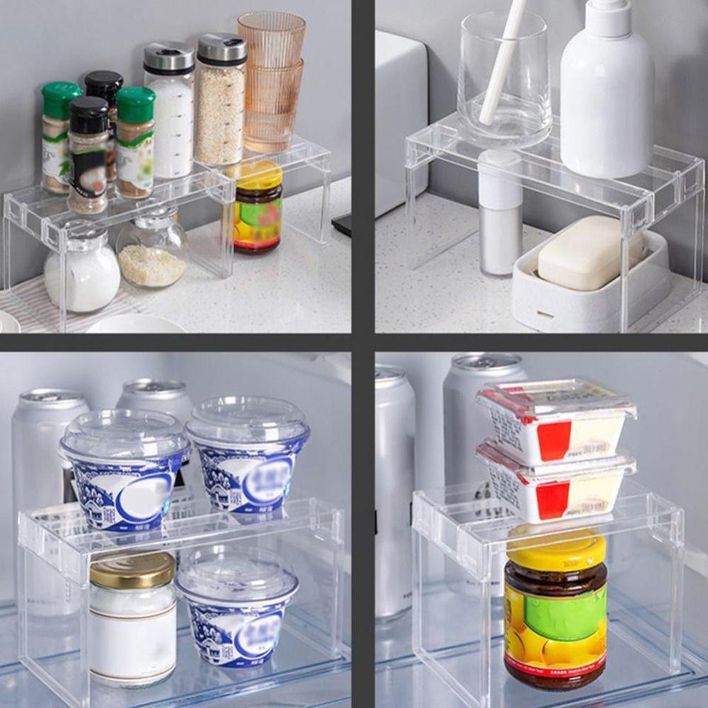 PP Fridge Layered Separator Shelf Space Saving Storage Rack Multifunctional   Kitchen Seasoning