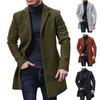 Men Winter Solid Color Suit Coat Lapel Long Sleeve Flap Pockets Single Breasted Mid Length Warm Jacket Overcoat