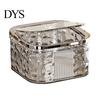 Compact Trash Can for Bedroom Desktop with Pop-Up Lid, Transparent Glacier Texture Small Waste Mini Plastic Bin Vanity Bin, Garbage Container Bathroom