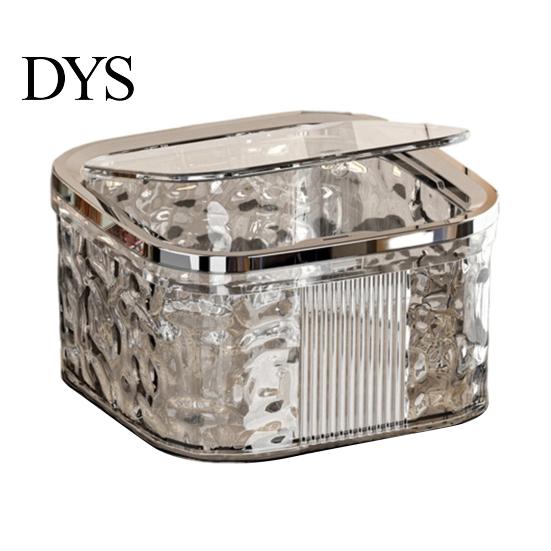 Compact Trash Can for Bedroom Desktop with Pop-Up Lid, Transparent Glacier Texture Small Waste Mini Plastic Bin Vanity Bin, Garbage Container Bathroom