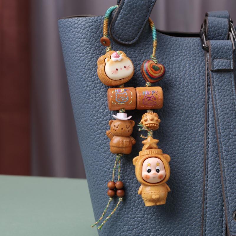 Golden Sandalwood Cute Star Gourd Car Pendant for Peace