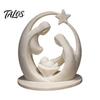 Small Desktop Art 3D Printed Holy Family Ornament, Abstract Crescent Sculpture with Statue Star, Religious Decoration for Christmas Fireplace