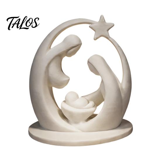 Small Desktop Art 3D Printed Holy Family Ornament, Abstract Crescent Sculpture with Statue Star, Religious Decoration for Christmas Fireplace