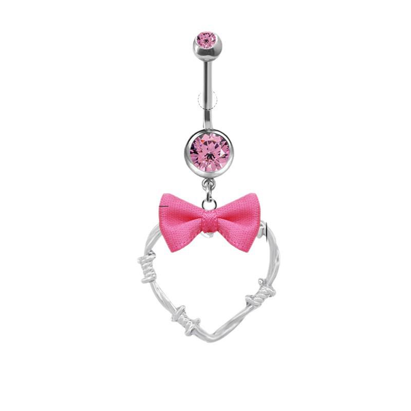Gaibei Aesthetic Heart-shaped Bow Navel Ring - European, American, Japanese, Korean Styles, Navel Stud Piercing.