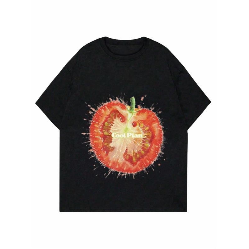 Cool Plan Tomato Slice Splatter Printed Black Women's Short-Sleeve T-Shirt