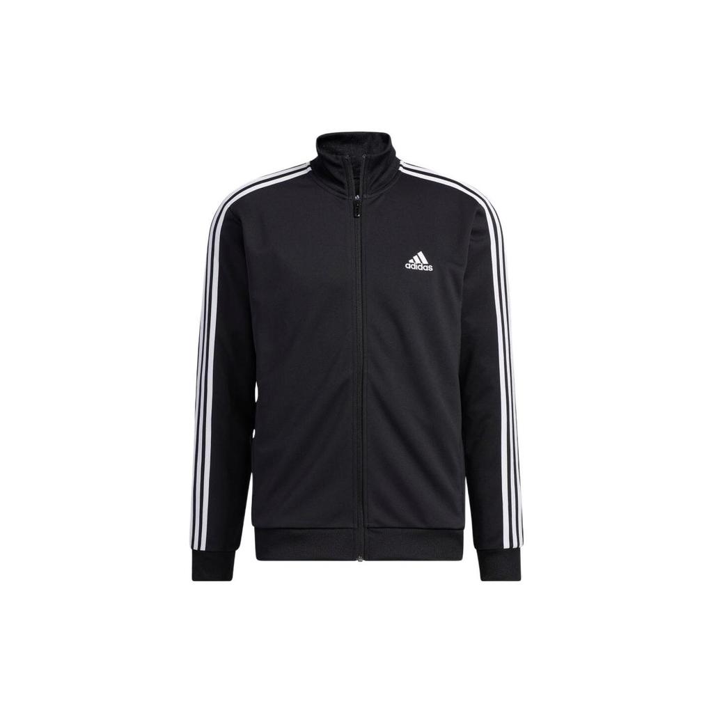 Adidas Color-Block Striped Logo Embroidered Stand Collar Jacket Men Outerwear Black IA9378