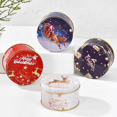 Christmas Round Tin Candy Box Kids Gift Cookie Chocolate Iron Can Xmas Eve Party Decoration Supplies 2025 New Year Storage Boxes