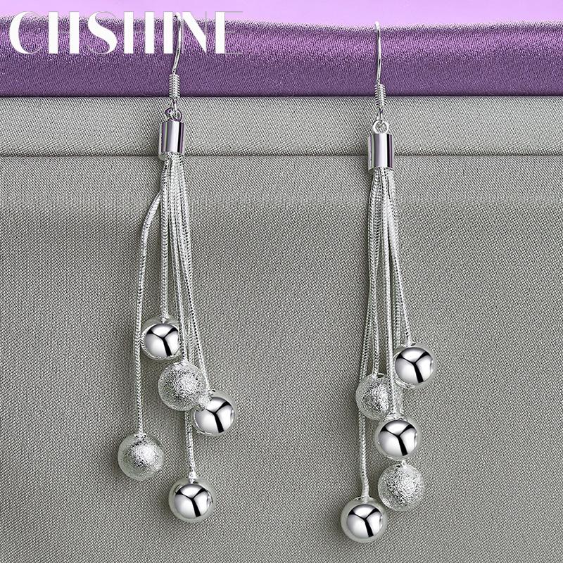 CHSHINE 925 Srebro Sterling Gładkie Matowe Kolczyki Kulkowe Z Chwostami Dla Kobiet Modna Biżuteria Charm