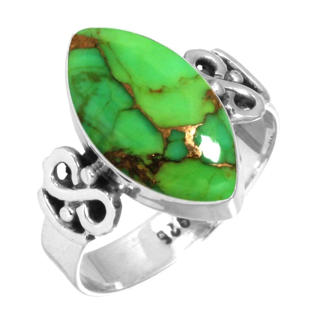 925 Sterling Silver Ring Women Gemstone Handmade Jewelry Halloween Gift Blue Green Purple Copper Turquoise Pearl Lapis Mother Of Pearl Victorian