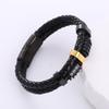 Stainless Steel Leather Braided Bracelet Men Minimalist Geometric Rhombus Design Gold Black