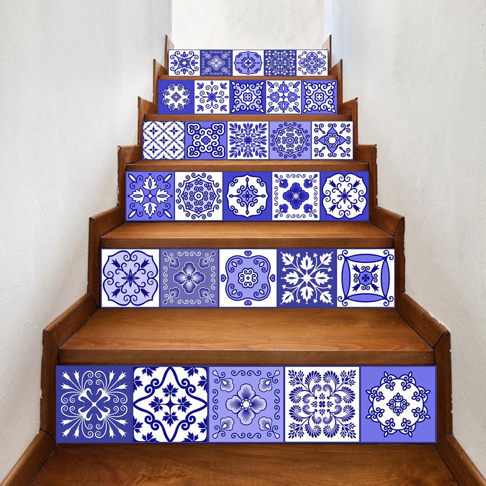 Purple Flower Pattern Strip Tiles Floor Wall Sticker Kitchen Bathroom Furniture Renovation Home Decor Wallpaper Peel & Stick Art Mural